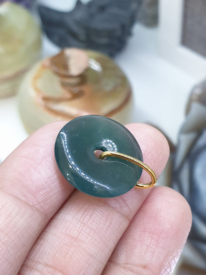 Blue Jade Ping An Kou & Solid 18K Gold | Fei Cui - Type A Jadeite | His or Hers Spinning Pendant