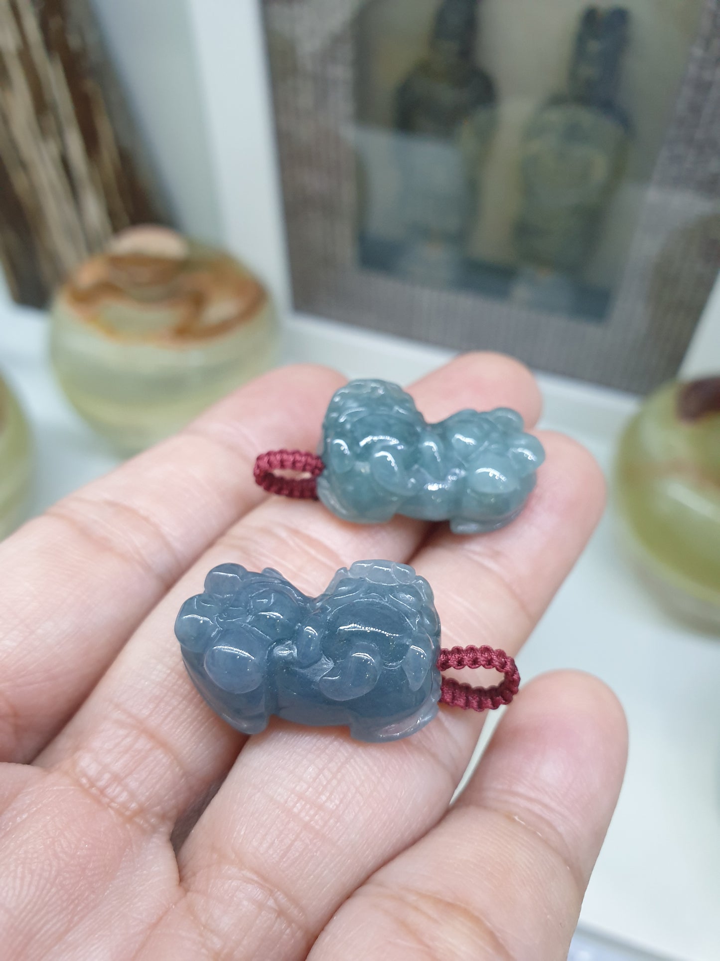 Blue Jade Pixiu Pendant (Random Pick) | Fei Cui - Type A Jadeite | Handwoven Thread Bail