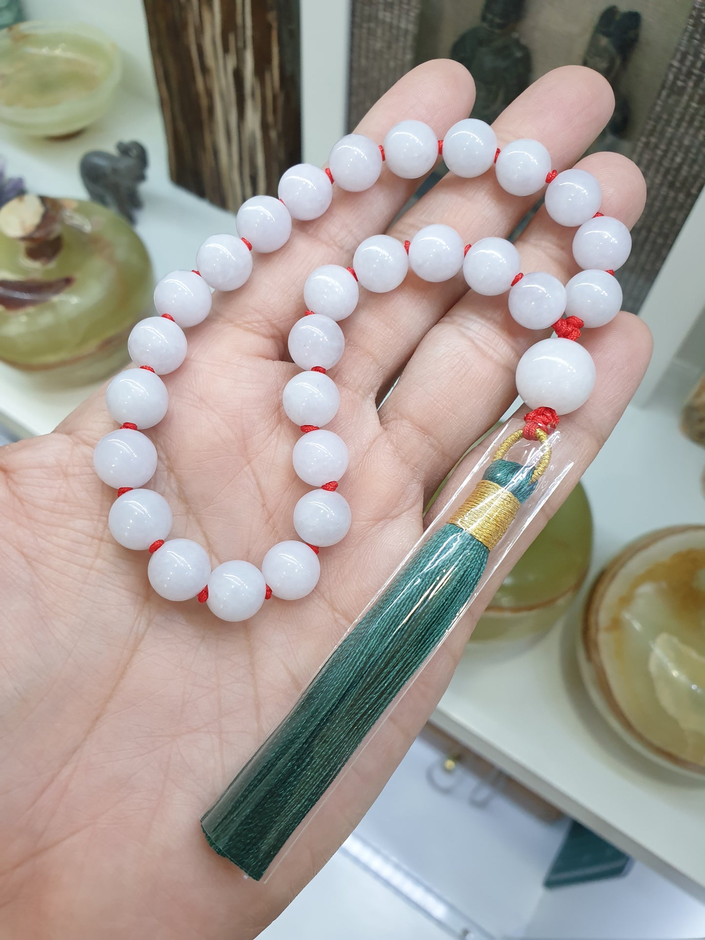 Jade Japa Mala | White Beads - Type A Jadeite | Handcrafted Lucky  Charms Ideal for Gifting 🎁
