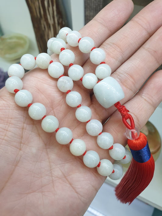 Jade Japa Mala | Light Green Jadeite Beads - Type A | Handcrafted Meditation Beads