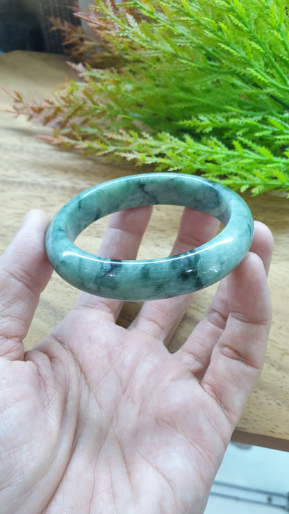 Jade Bangle S58.5 Type A Myanmar Jadeite Speckled Natural Moss Green