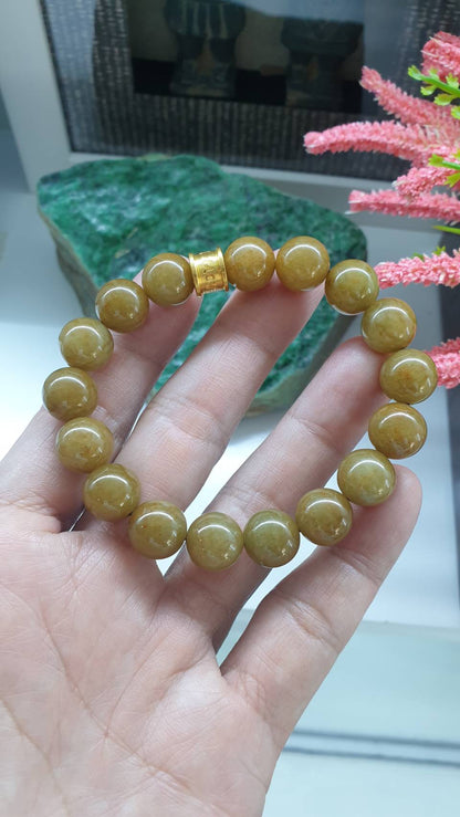 Honey Jade 24K Gold Love Cylinder Charmbracelet 17cm Type A Natural Myanmar Jadeite