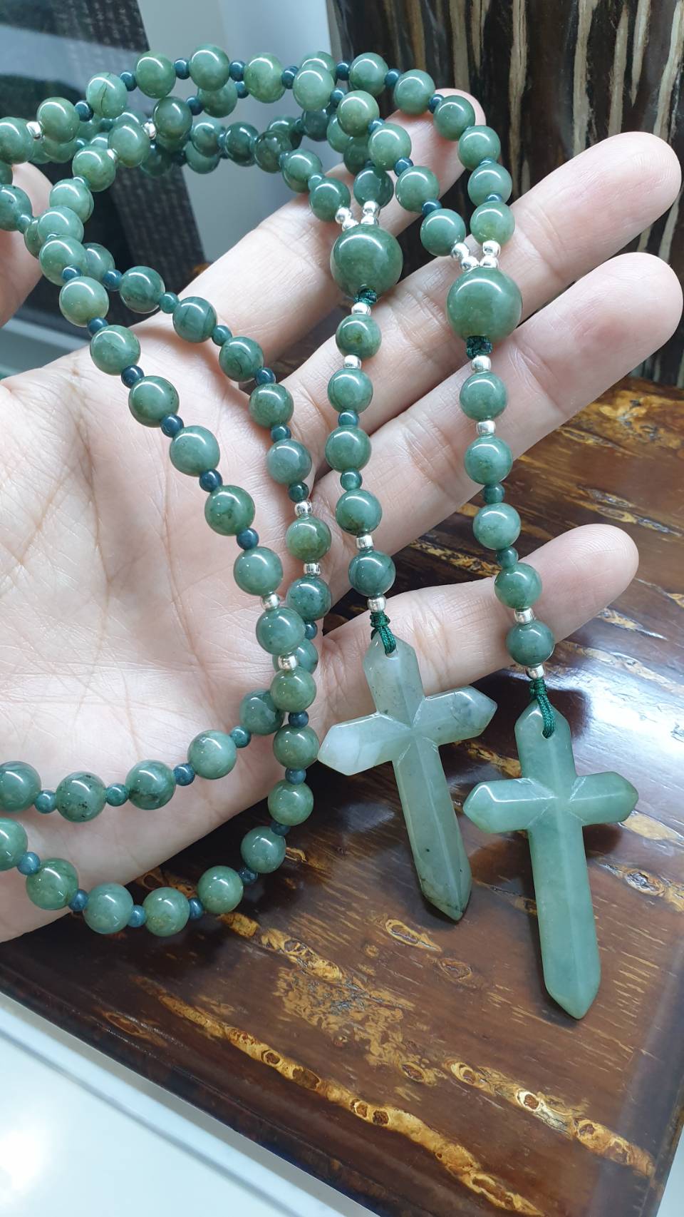 Green Jade Rosary 26inch - Vintage Natural Jadeite 7.5mm Beads - Handcrafted Prayer