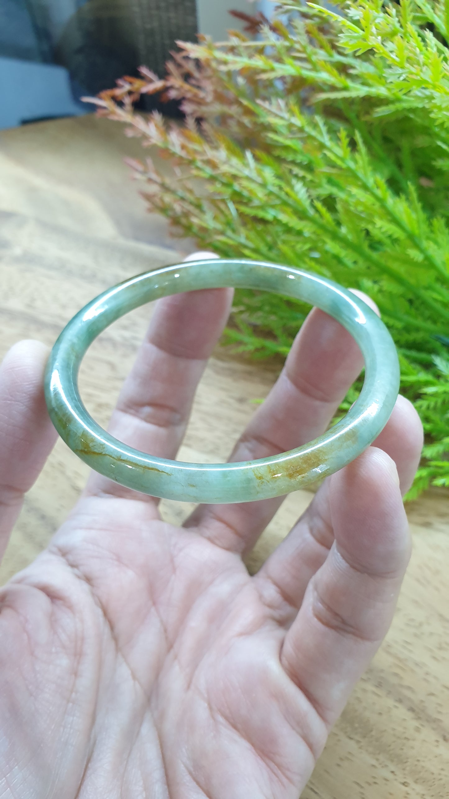 Jade Cylindrical Bangle S58 Slim Type A Burma Jadeite Natural Honey Green