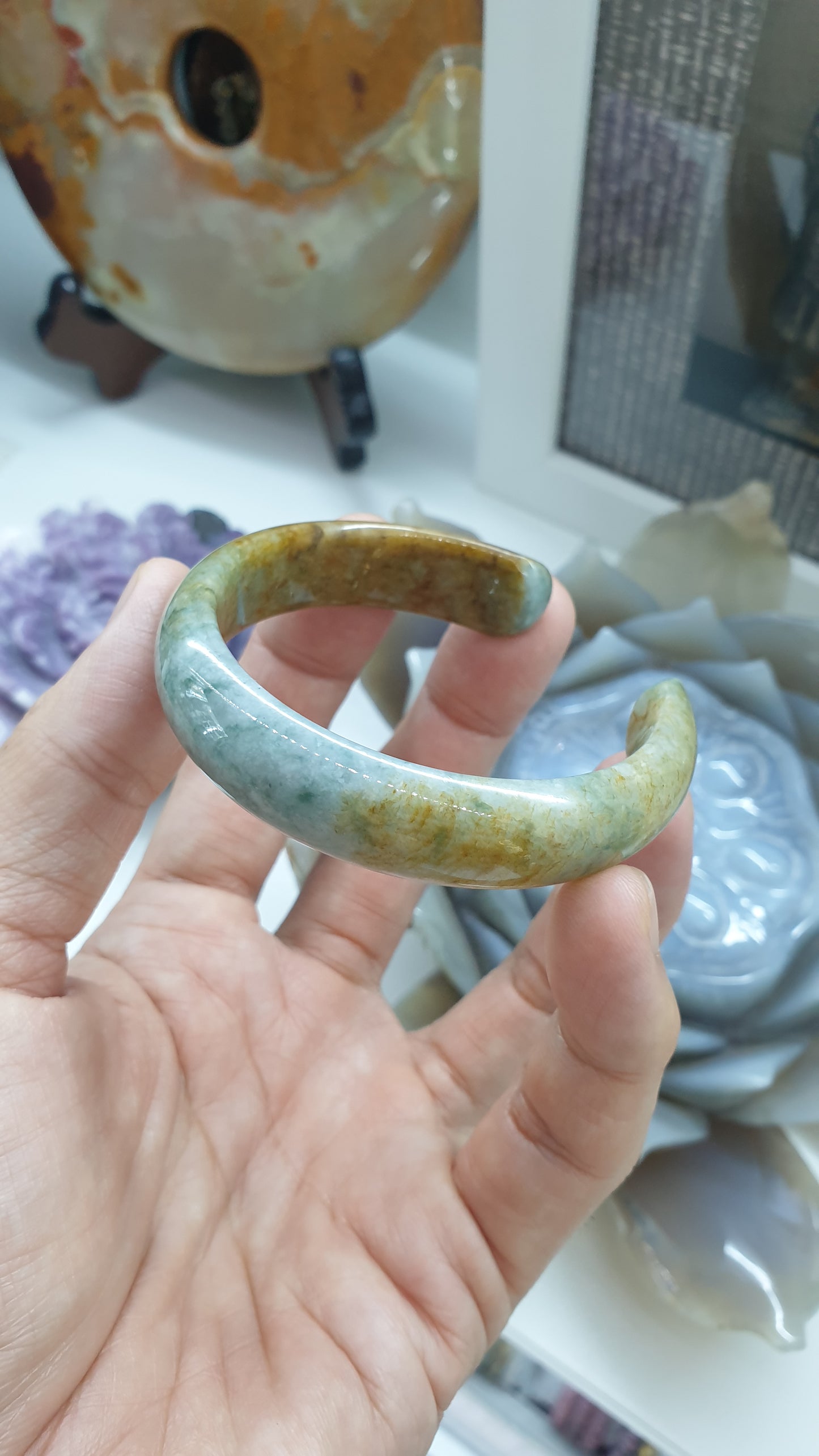 Jade Cuff Bangle Size 54 - 55 Hok Lok Siew Type A Natural Jadeite