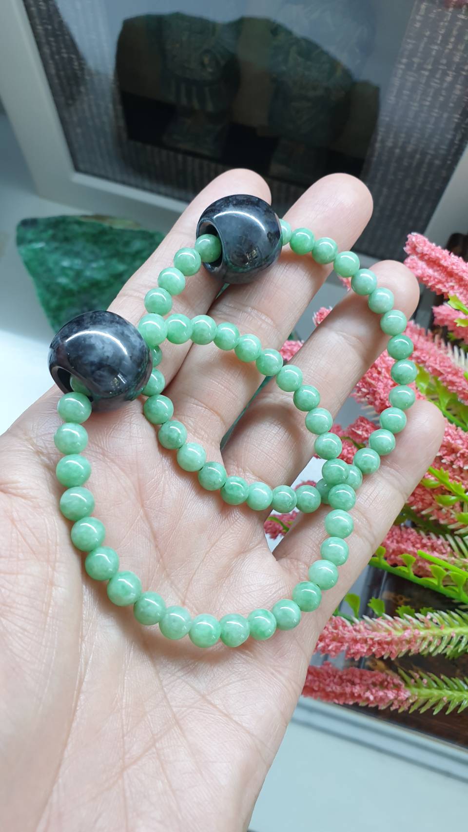 Apple Green Jade Stress Bracelet 17cm Spinning Charm Type A Myanmar Jadeite