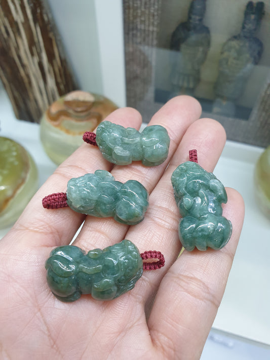 Jade Pixiu Pendant (Random Pick) | Fei Cui - Type A Jadeite | Handwoven Thread Bail