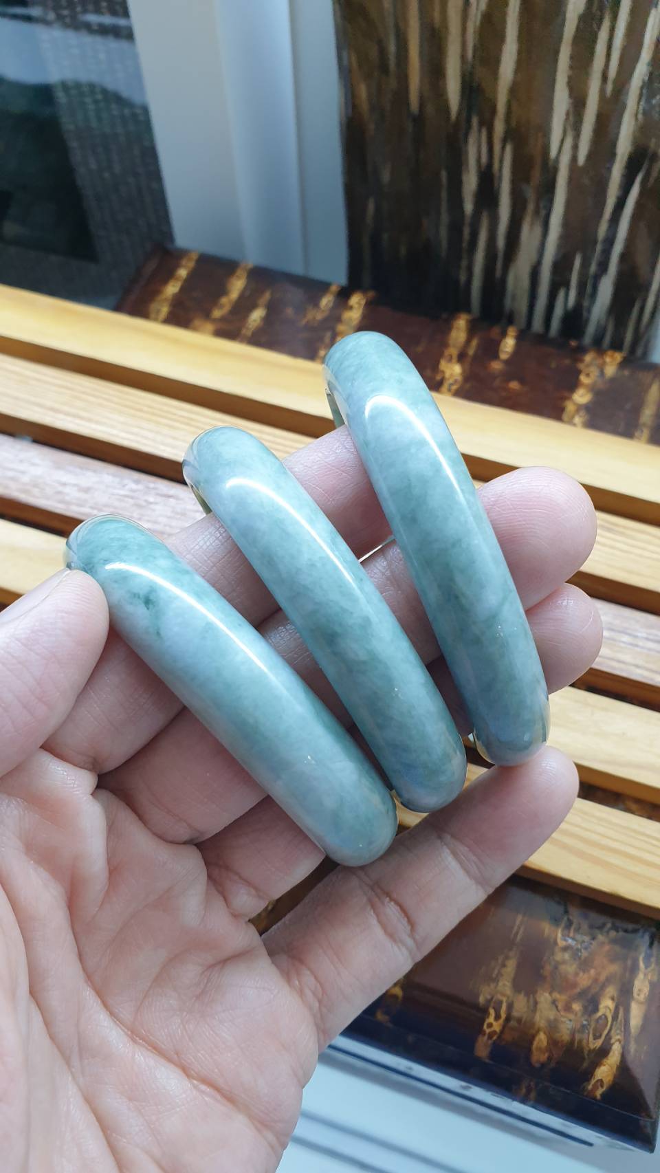 Natural Jadeite Bangles S55.5 - 58.5 Mottled Green Type A Natural Burma Jade