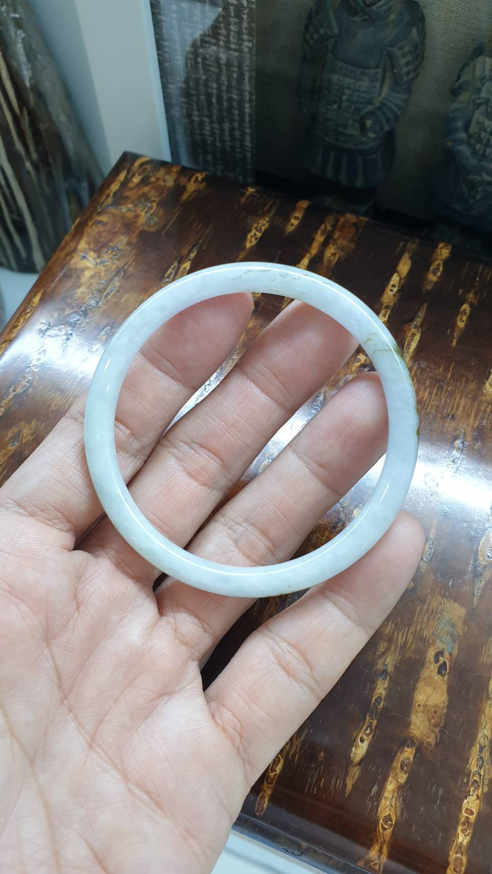 Type A Jade Cylindrical Bangle Size 56-57 - Natural White Jadeite