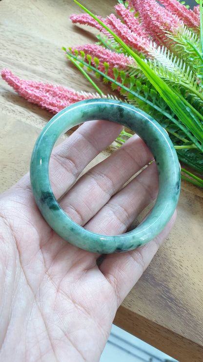 Jade Bangle S59 Type A Myanmar Jadeite Speckled Natural Yellow Green