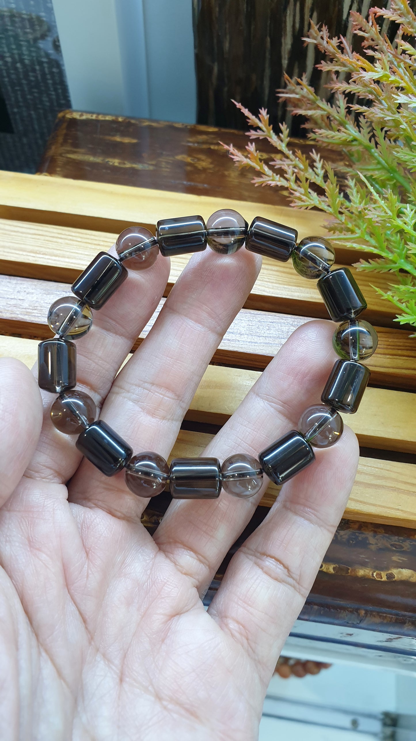 Natural Smoky Quartz Cylinder Beads, Elegant Wristbands 17 cm