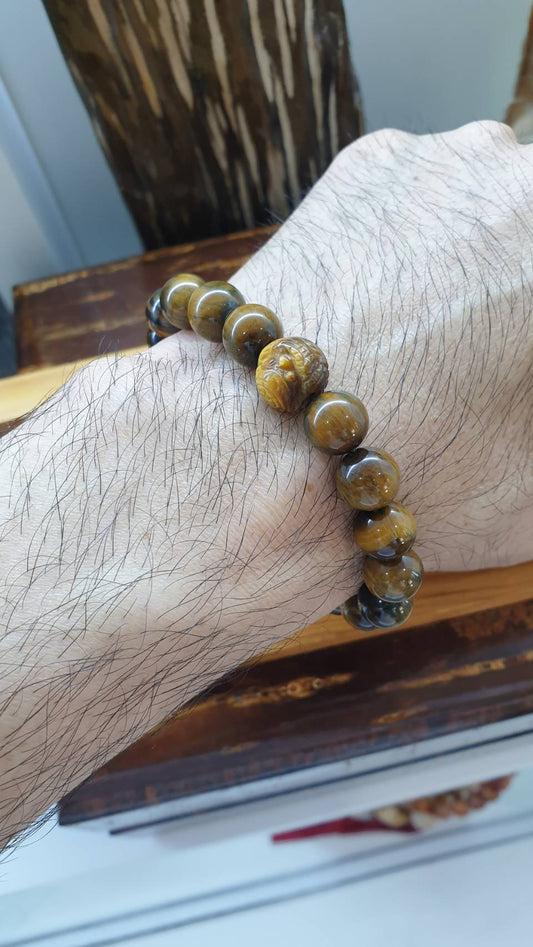 Tiger Eye Bracelets with Cai Shen Ye Luckycharm, 18 cm - Natural Stones
