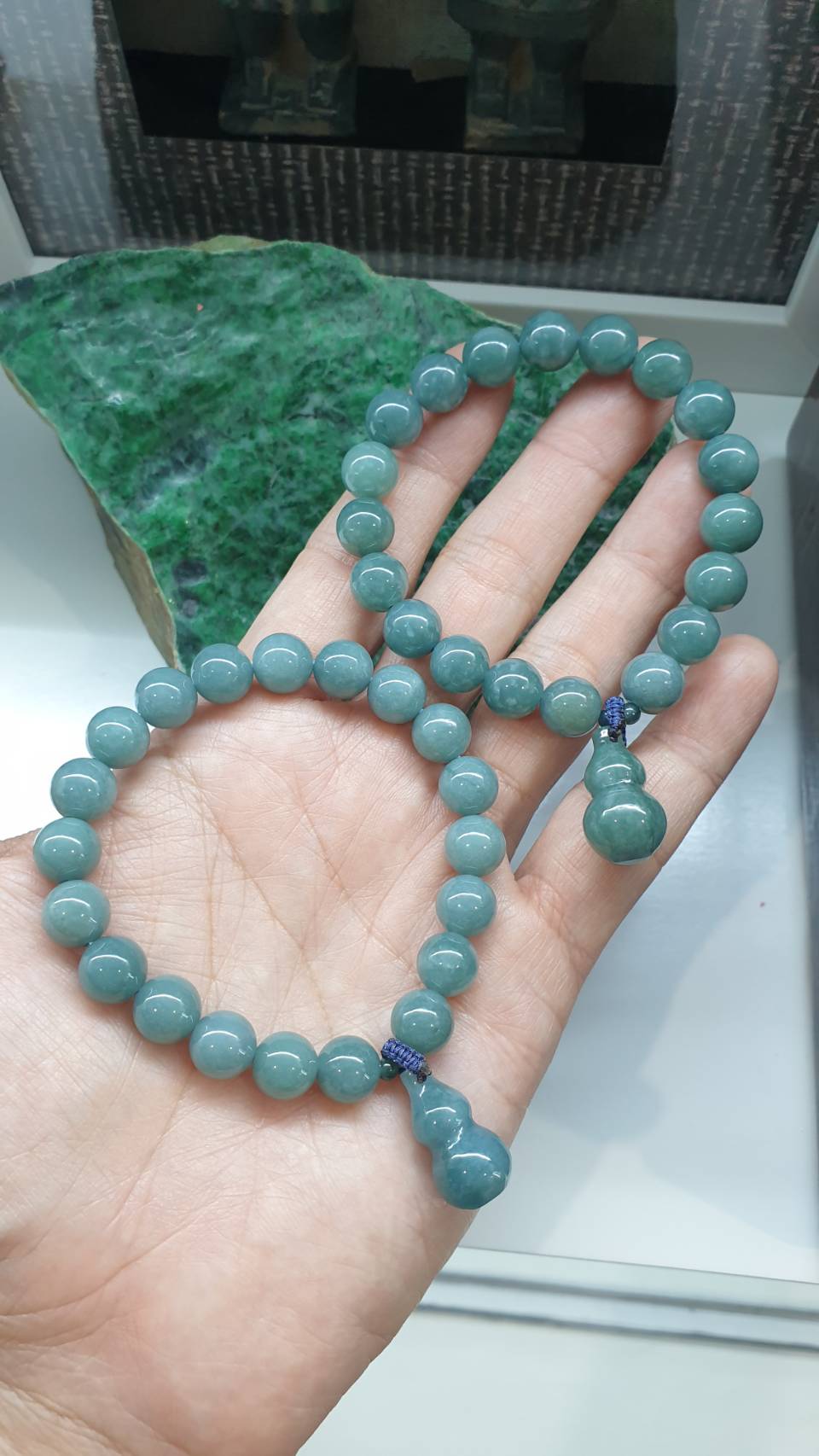 Jade Wu Lou Charmbracelet 17cm Olmec Blue Type A Natural Jadeite 9.5mm Beads
