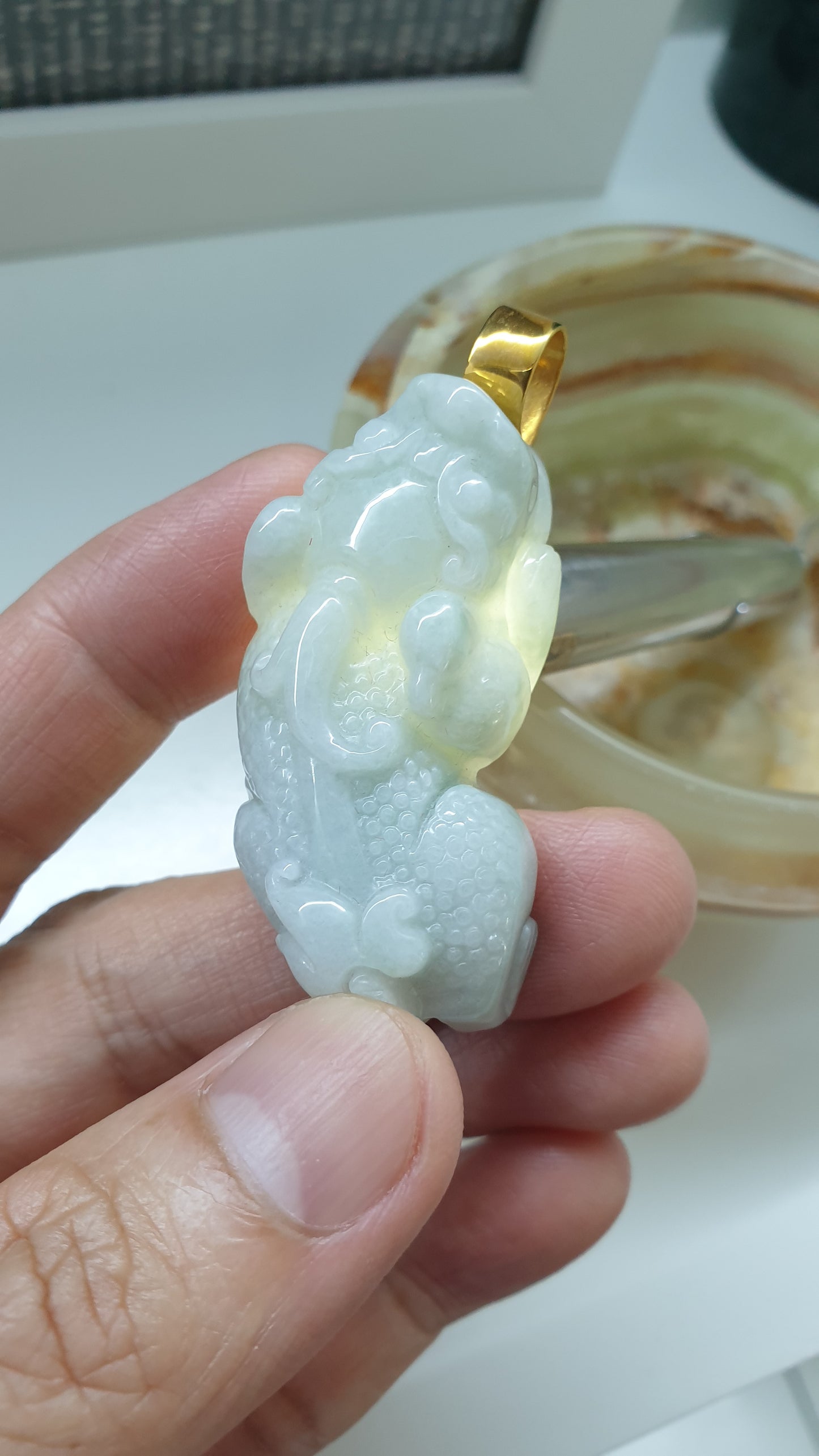 🐉White Jade Pixiu Pendant | Solid 9K Gold | Type A Natural Jadeite