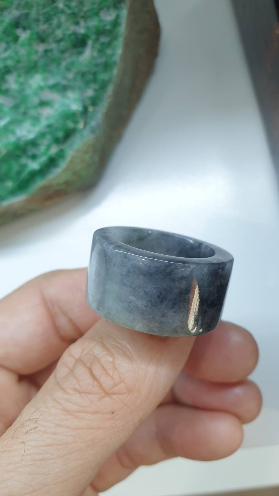 Jade Archer's Ring 11.5US Natural Gray Type A Myanmar Jadeite