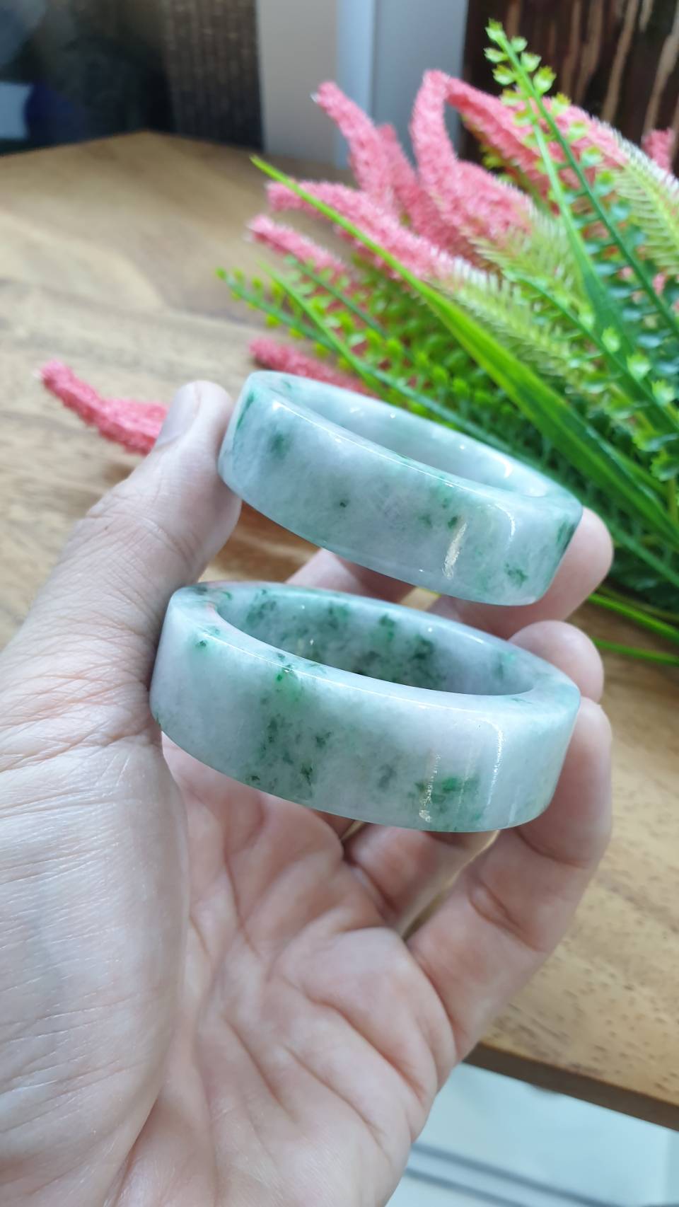 Kiddie Size Jade Bangle S39 S42 Type A Myanmar Jadeite Natural Green Speckled
