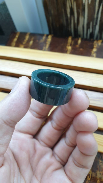 Jade Archer's Ring 12 US - Type A Natural Jadeite Gray Blue
