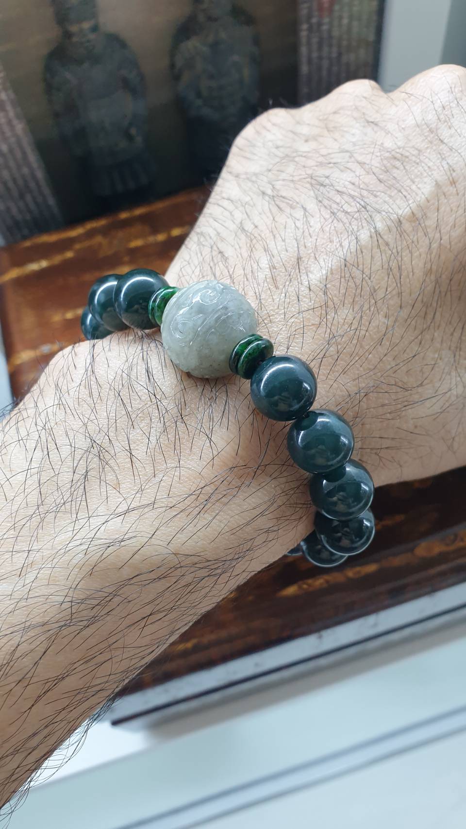Blue and Gray Jadeite Ru Yi Bracelet 17cm - Type A Natural Jadeite
