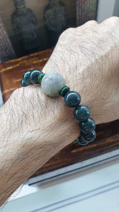 Blue and Gray Jadeite Ru Yi Bracelet 17cm - Type A Natural Jadeite