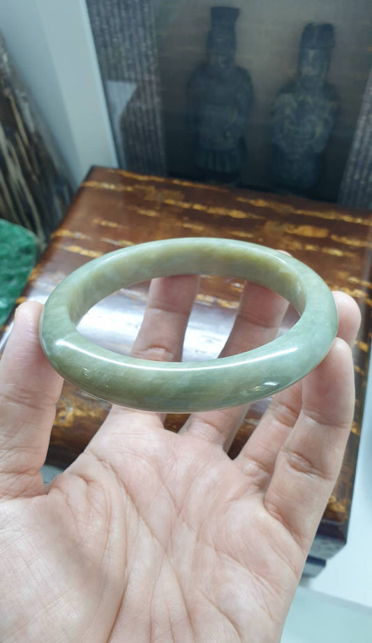 Plus Size Yellow-Gray Jade Bangle (Size 66 - 67) | Authentic Type A Jadeite | His or Hers Vintage Bracelet