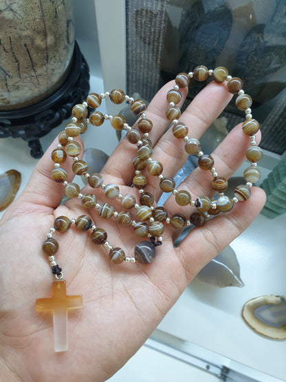 Sardonyx or Carnelian Rosary Beads Necklace | Natural Stones | Gift Idea for Him or Her 🎁