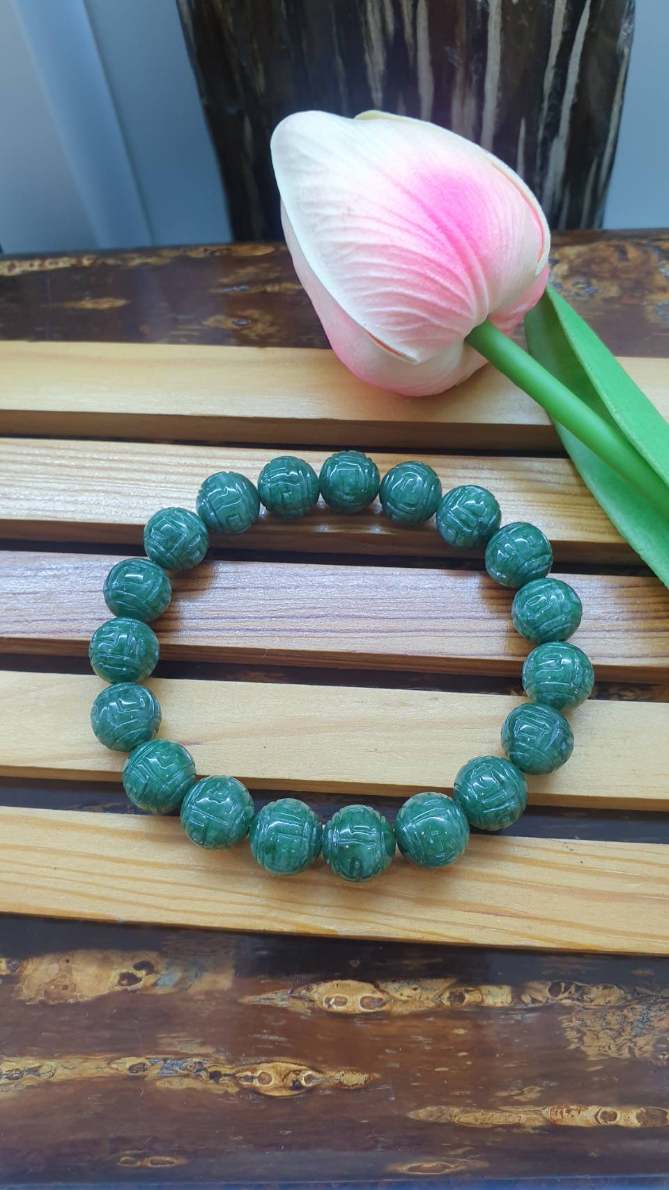 Fei Cui Natural Jadeite Bracelet 17cm Vintage Ru Yi Jade Beads