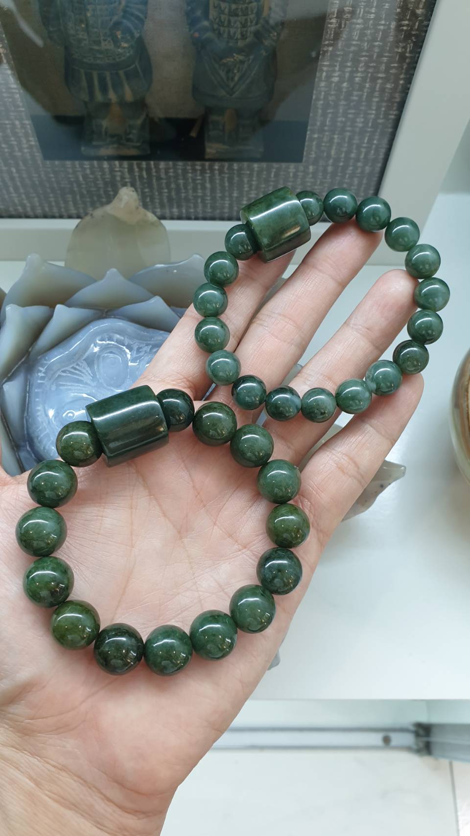 Jade Cylinder Charmbracelet (17 cm) | Type A Natural Deep Green Jadeite | His or Hers Statement Wrist Accessory