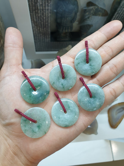 Green Jade Ping An Kou Pendant (3 cm) (Random Pick) | Fei Cui - Type A Jadeite | Handwoven Thread Bail