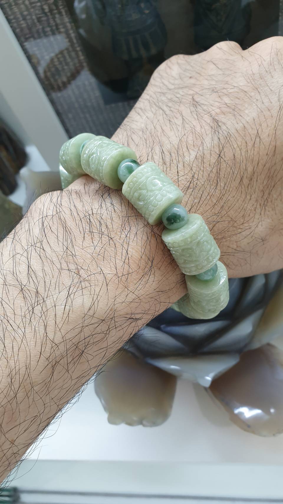 Jade Ru Yi Cylinder Beads Bracelet (18 cm) | Type A Natural Jadeite | Vintage Wrist Accessory