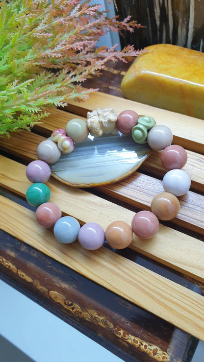 Alxa Jasper Singha Bracelet 17cm Earth Tone Natural Gemstone Beads and Charm
