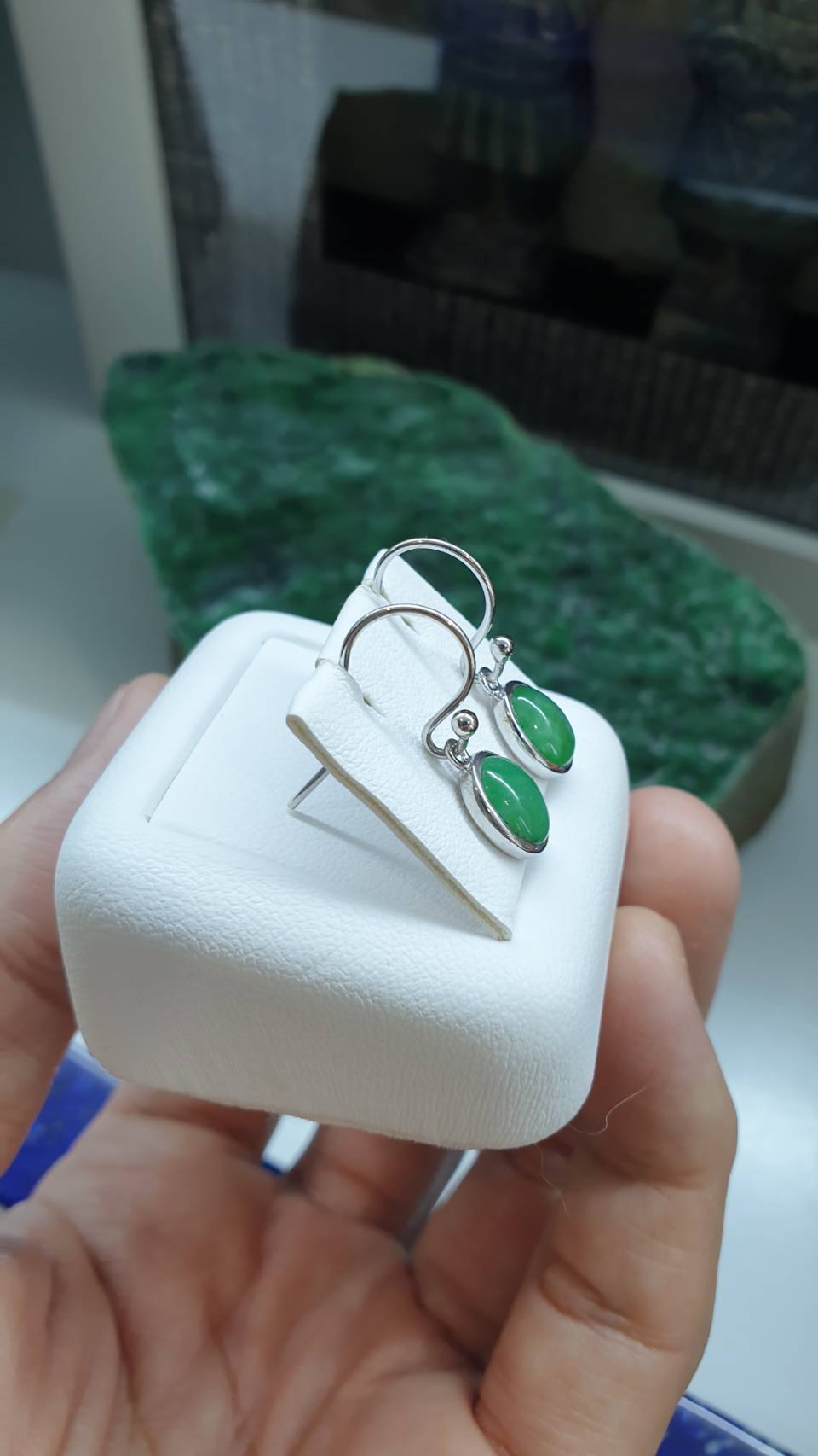 Apple Green Jade Sterling Silver Hook Earrings Type A Myanmar Fei Cui Jadeite