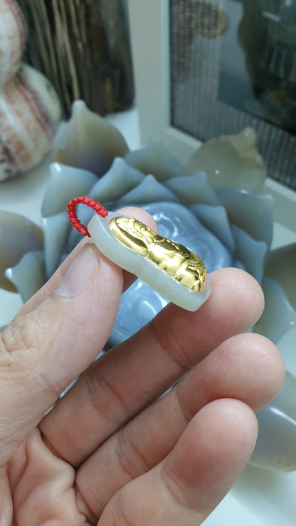 24K Gold Guan Yin Pendant |(4D Printed / Coated) | Natural Hetian Jade | Lucky Red Thread