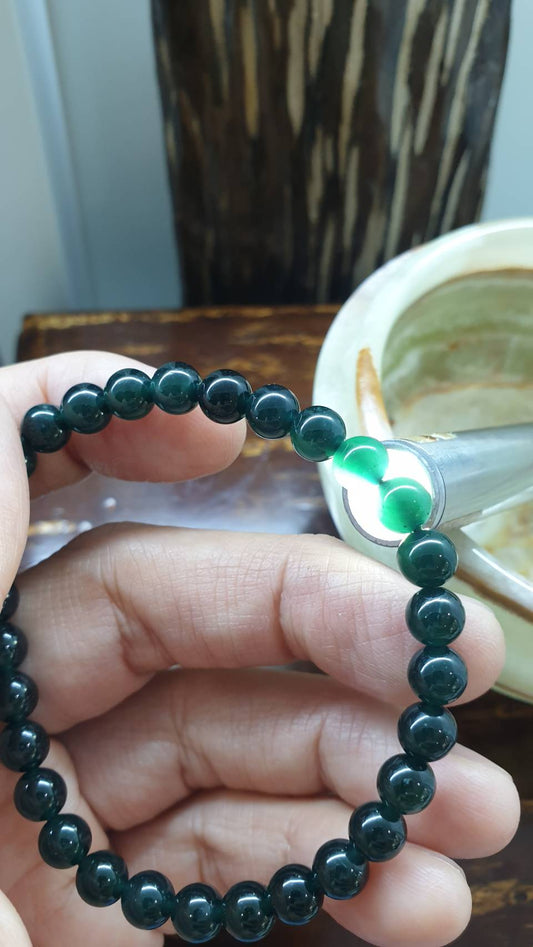 Blue-Black Jade 17cm Bracelet - Type A Natural Myanmar Jadeite 6.5mm Beads