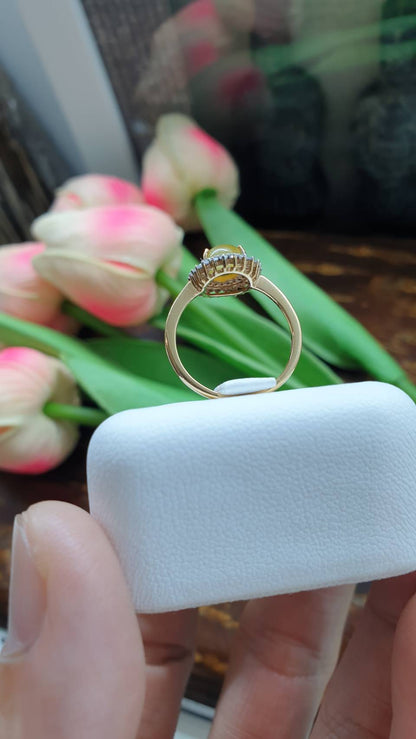 Honey Jade, Diamonds & 18K Gold Ring (6 US)| Solid Gold | Giftable🎁 Lady's Ring