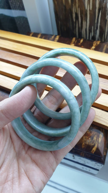 Natural Jadeite Bangles S55.5 - 58.5 Mottled Green Type A Natural Burma Jade