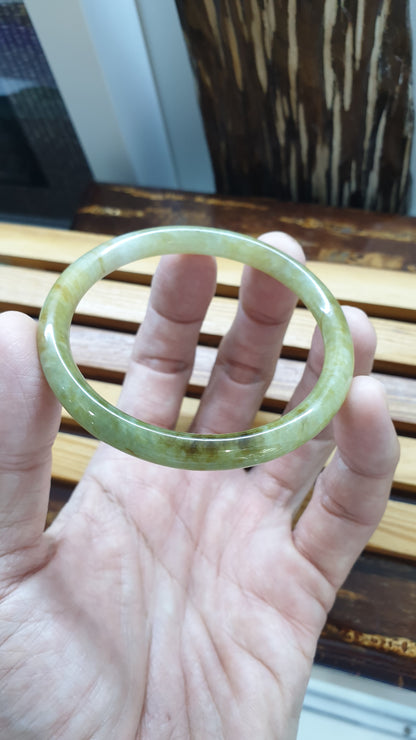 Honey Jade Cylindrical Slim Bangle S58.5 Natural Myanmar Jadeite Orange Smokes