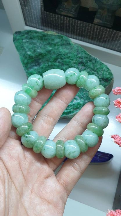Fei Cui Green Jade Bracelet 17cm Type A Natural Myanmar Jadeite 3 Beads Blend