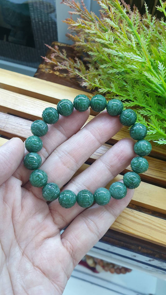 Fei Cui Natural Jadeite Bracelet 17cm Vintage Ru Yi Jade Beads