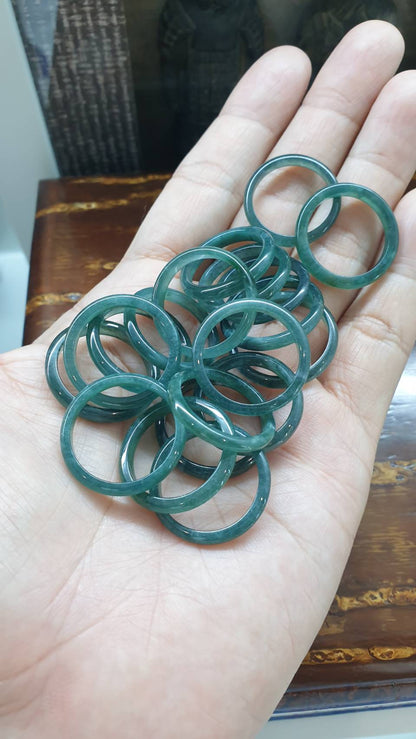 Stackable Deep Blue Jade Rings Natural Jadeite US Sizes 7.5 to 10.75