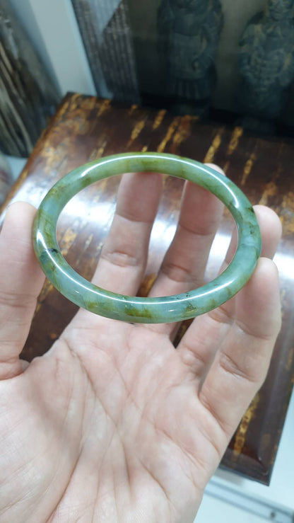 Honey Green Jade Cylindrical Bangle (Size 58 - 59) | Type A Natural Jadeite