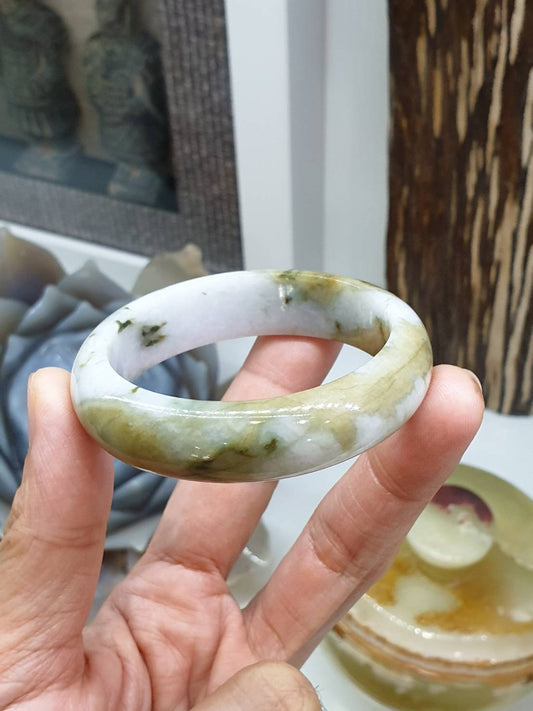 Honey Jade Bangle S52 Type A Myanmar Natural Jadeite Two Toned
