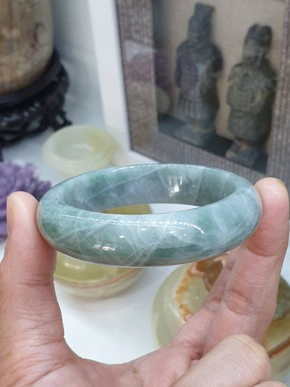 Green Jade Everyday Bangle S58 Type A Myanmar Jadeite Natural Organic Look