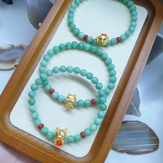 Jade & 24K Gold Charm Bracelet | Apple Green Natural Jadeite | Pure Gold Lucky Charms  (5 Variants)