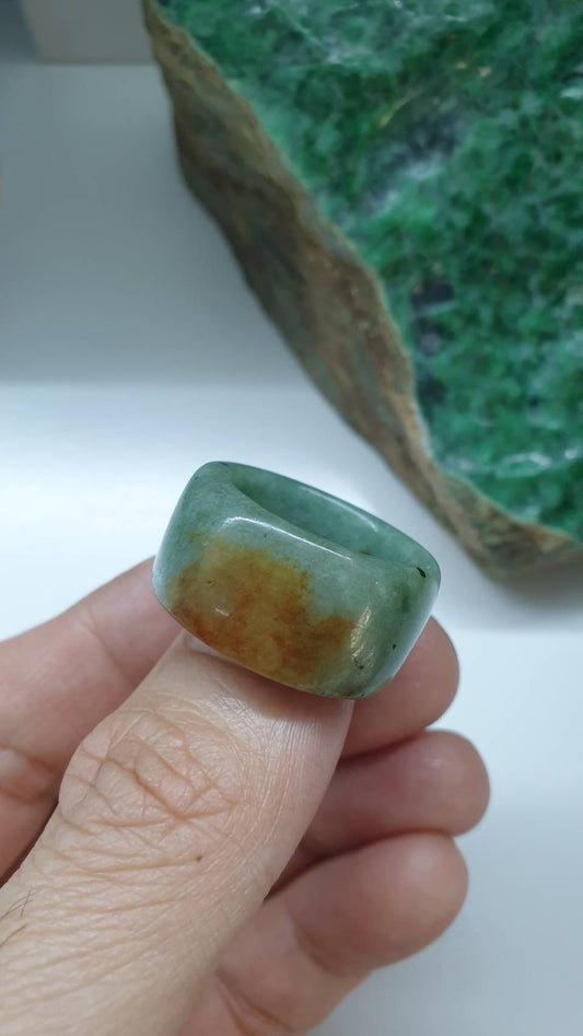 Jade Vintage Ring 9US Type A Natural Myanmar Jadeite Fei Cui Two Toned