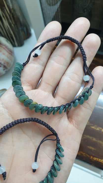 Blue Jade Ping An Kou Beads Woven Bracelet (Adjustable) | Fei Cui - Type A Jadeite |