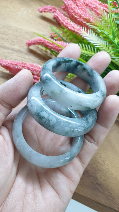 Kiddie Size Jade Bangle S39.5 S41.5 Type A Myanmar Jadeite Green Moss Misty