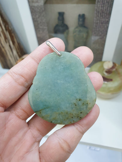 Jade Happy Buddha Pendant | Fei Cui - Natural Jadeite & Sterling Silver | Wealth & Fortune Jewelry