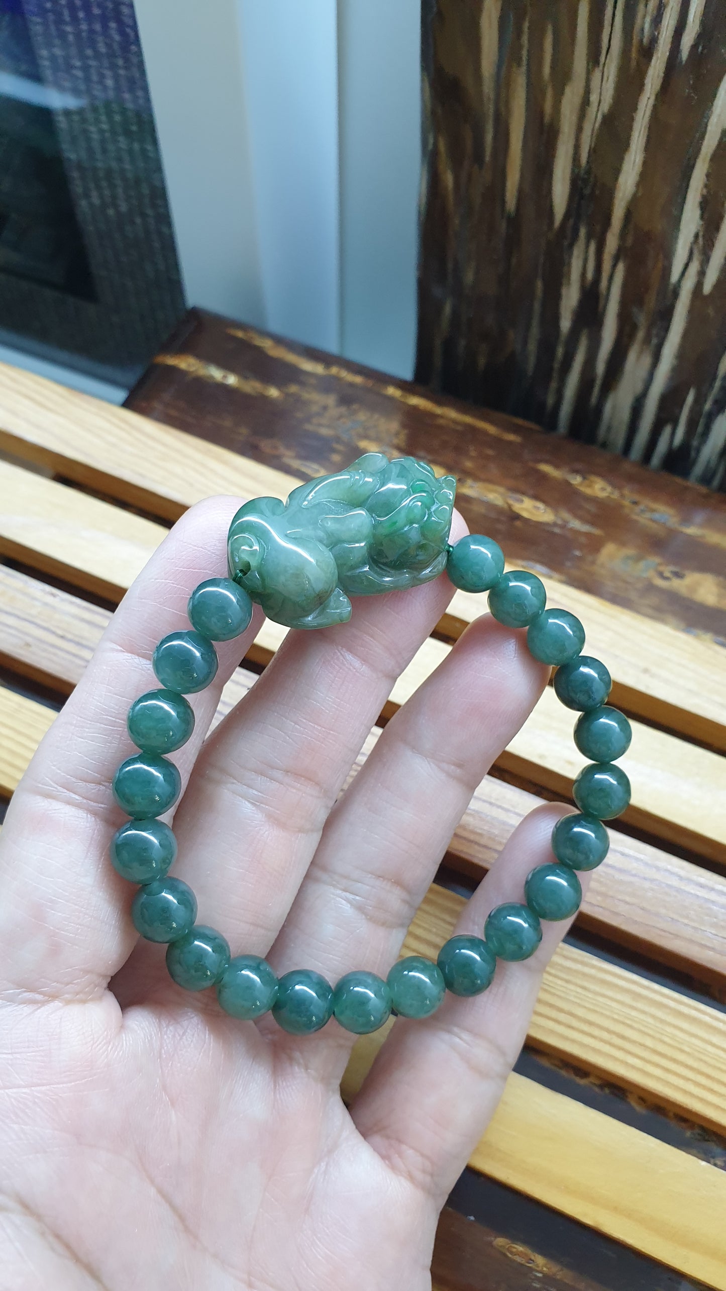 Jade Pixiu Fortune Magnet Bracelet 17cm Fei Cui Type A Myanmar Jadeite