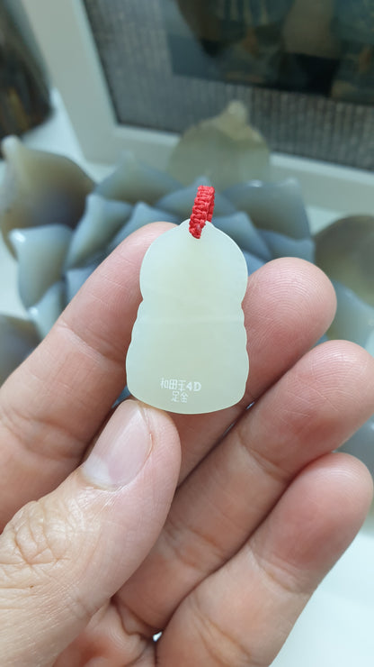 24K Gold Guan Yin Pendant |(4D Printed / Coated) | Natural Hetian Jade | Lucky Red Thread