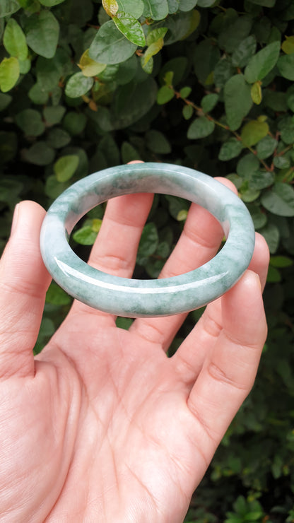 Jade Bangle S54 Type A Myanmar Natural Jadeite Marbled Bluish Green